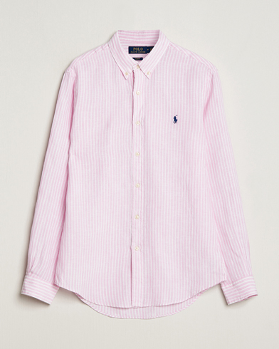 Herren | Leinenhemden | Polo Ralph Lauren | Slim Fit Striped Button Down Linen Shirt Pink/White