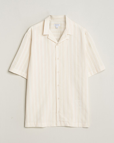 Herren | Sunspel | Sunspel | Embroidered Striped Short Sleeve Shirt Ecru
