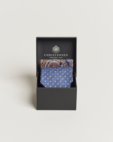 Herren |  | Amanda Christensen | Box Set Printed Linen 8cm Tie With Pocket Square Navy