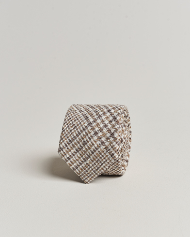 Herren | Krawatten | Amanda Christensen | Linen Structured 8cm Tie White/Beige/Brown