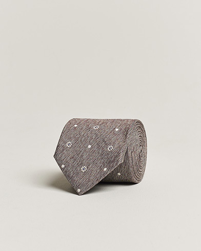 Herren | Business Casual | Amanda Christensen | Cotton/Silk/Linen Printed Flower 8cm Tie Brown