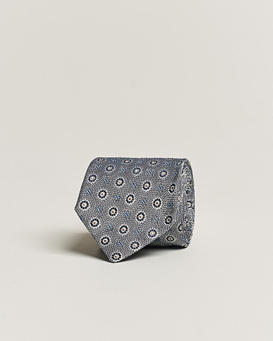 Herren | Krawatten | Amanda Christensen | Linen/Silk Printed Flower 8cm Tie Navy