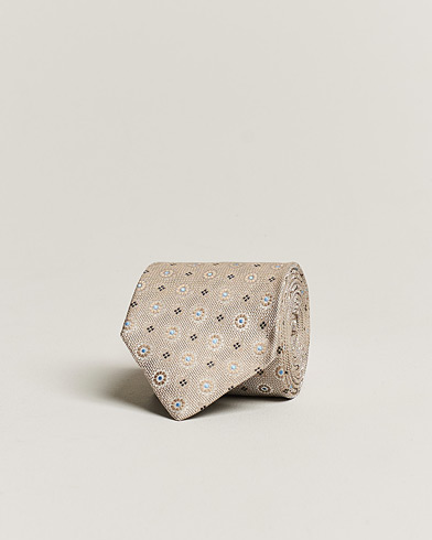 Herren | Krawatten | Amanda Christensen | Linen/Silk Printed Flower 8cm Tie Beige