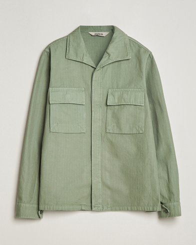 Herren | Zeitgemäße Jacken | Aspesi | Cotton Herringbone Shirt Jacket Sage