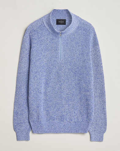 Herren | Half-zip | Gran Sasso | Cotton Heavy Knitted Half Zip Blue Melange