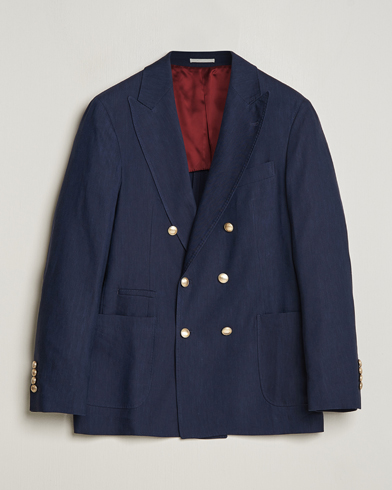 Herren | Sakkos | Brunello Cucinelli | Double Breasted Wool/Linen Blazer  Navy