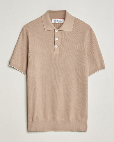Herren | Poloshirt | Brunello Cucinelli | Rib Stitch Knitted Polo Beige