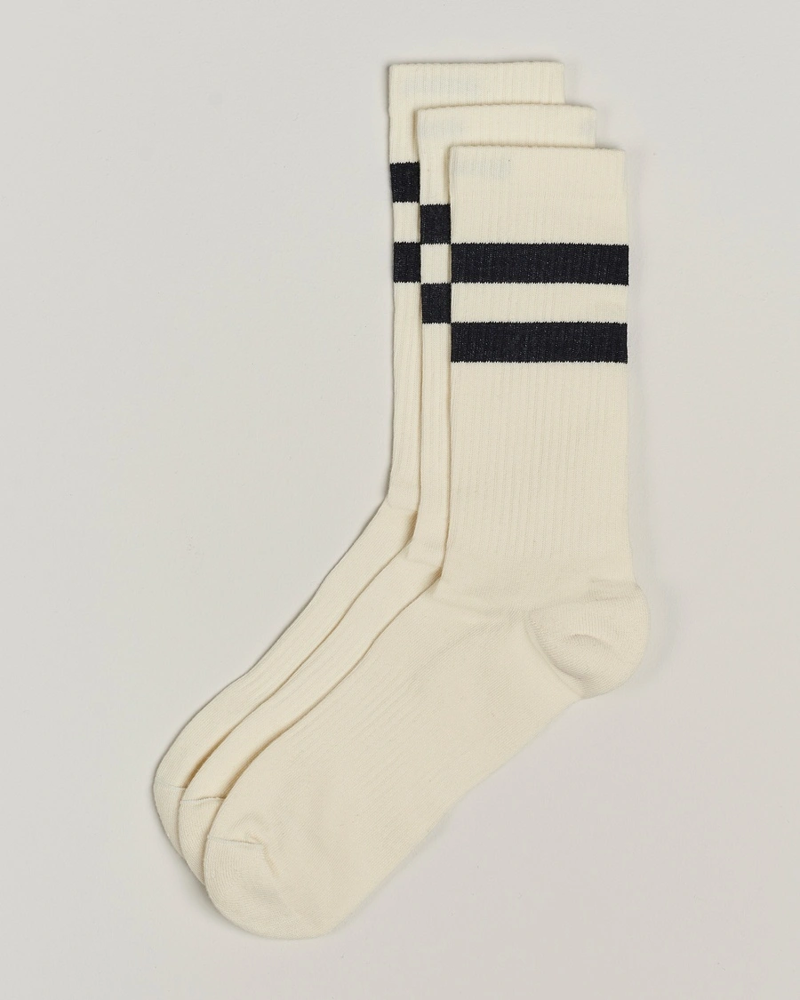 Sweyd 3-Pack Two Stripe Cotton Socks White/Black – Weiß