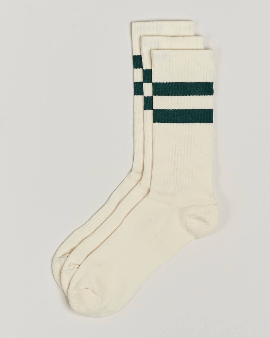 Sweyd 3-Pack Two Stripe Cotton Socks White/Green – Weiß