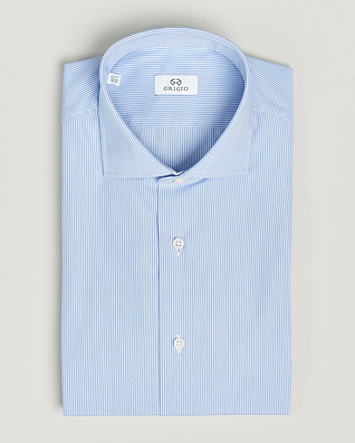 Herren | Hemden | Grigio | Cotton Poplin Dress Shirt Light Blue Stripe