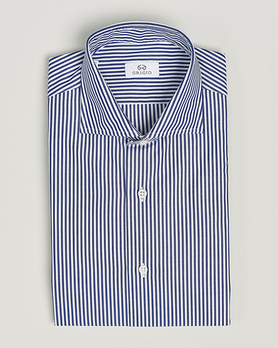 Herren | Businesshemden | Grigio | Cotton Poplin Dress Shirt Blue Stripe