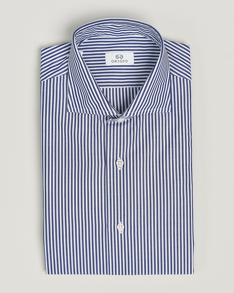 Grigio Cotton Poplin Dress Shirt Blue Stripe – Blau