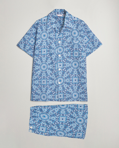 Herren | Schlafanzüge & Bademäntel | Derek Rose | Shortie Printed Cotton Pyjama Set Blue