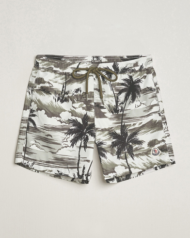 Herren | Badehosen | Moncler | Palm Printed Swim Shorts White/Olive