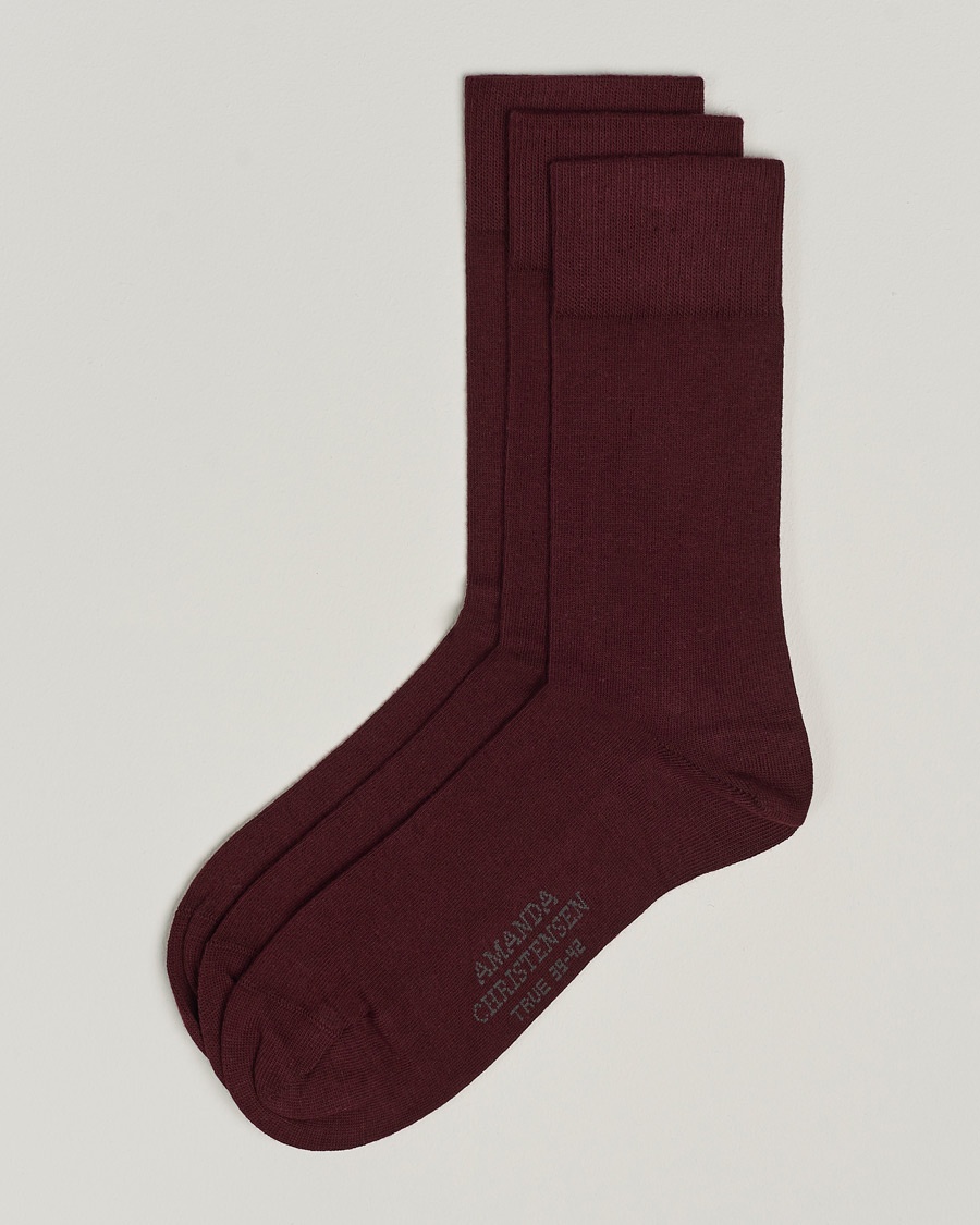 Amanda Christensen 3-Pack True Cotton Socks Bordeaux – Rot