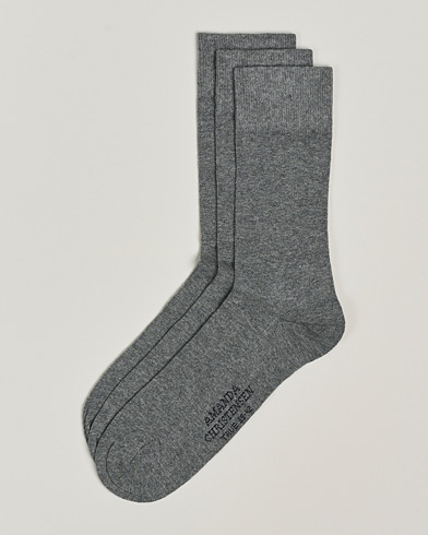 Herren | Normale Socken | Amanda Christensen | 3-Pack True Cotton Socks Grey Melange