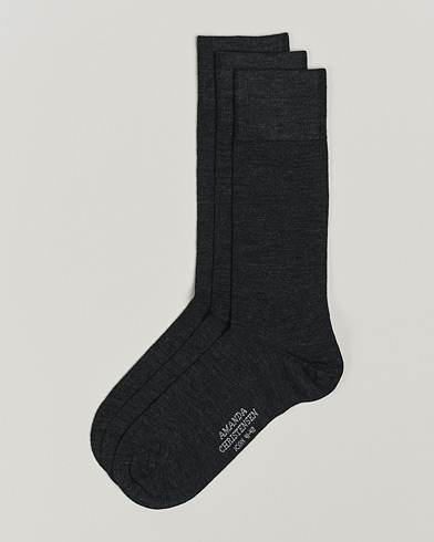 Herren | Normale Socken | Amanda Christensen | 3-Pack Icon Wool/Cotton Socks Antracite Melange