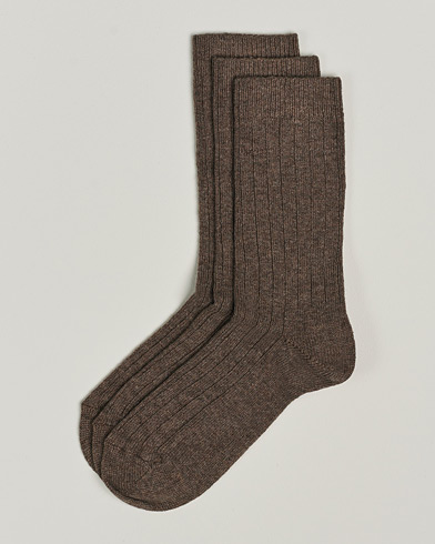 Herren | Normale Socken | Amanda Christensen | 3-Pack Supreme Wool/Cashmere Sock Brown Melange