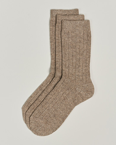 Herren | Normale Socken | Amanda Christensen | 3-Pack Supreme Wool/Cashmere Sock Beige Melange