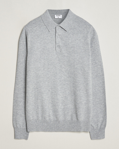 Herren | Bestickte Polohemden | Filippa K | Knitted Polo Shirt Light Grey Melange