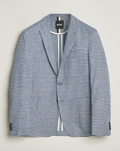 Herren | Kleidung | BOSS BLACK | Hanry Jersey Linen Checked Blazer Bright Blue