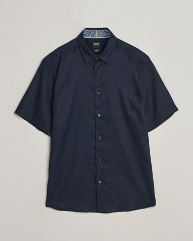 Herren | BOSS BLACK | BOSS BLACK | Liam Short Sleeve Linen Shirt Dark Blue