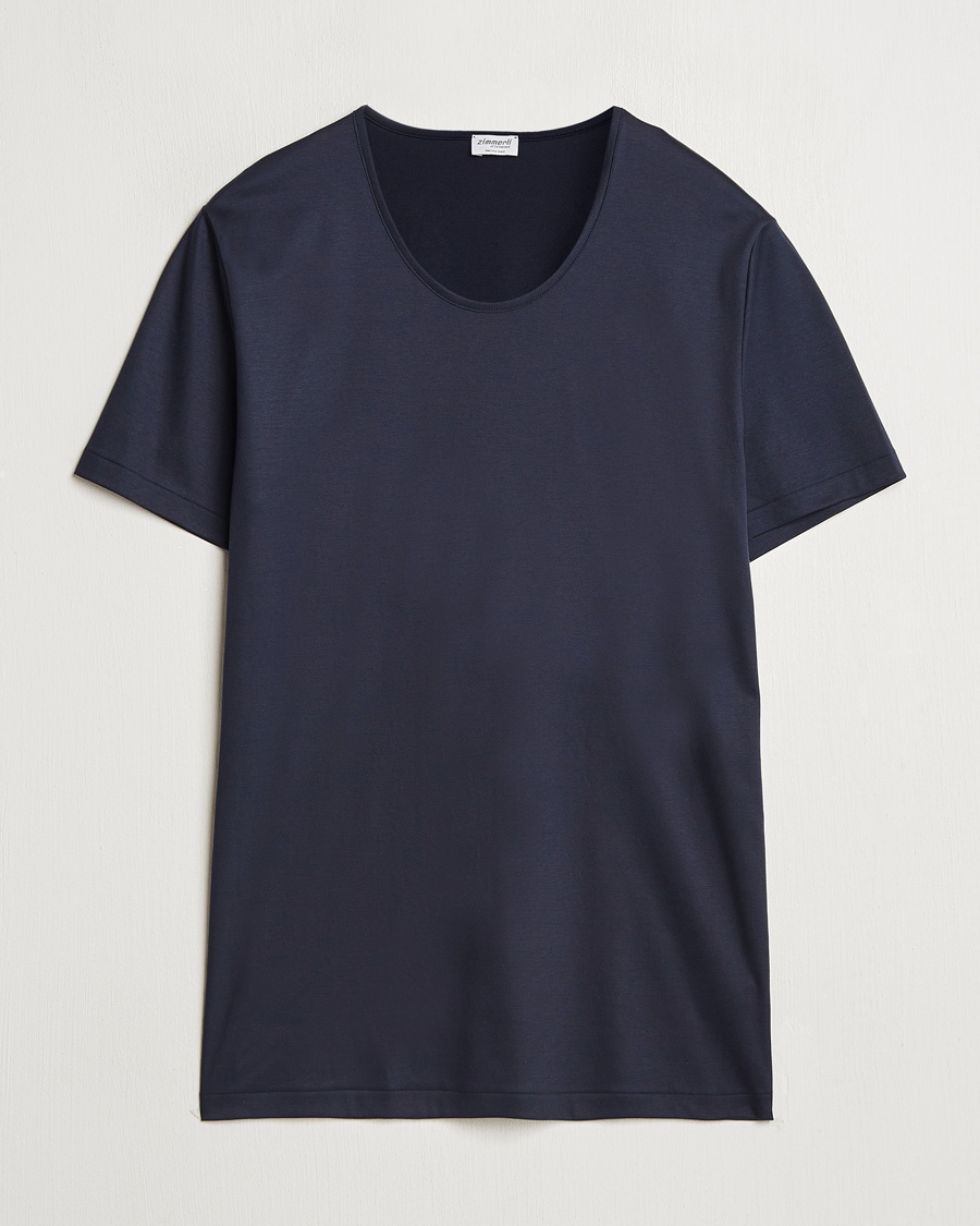 Zimmerli of Switzerland Sea Island Cotton Crew Neck T-shirt Navy – Blau