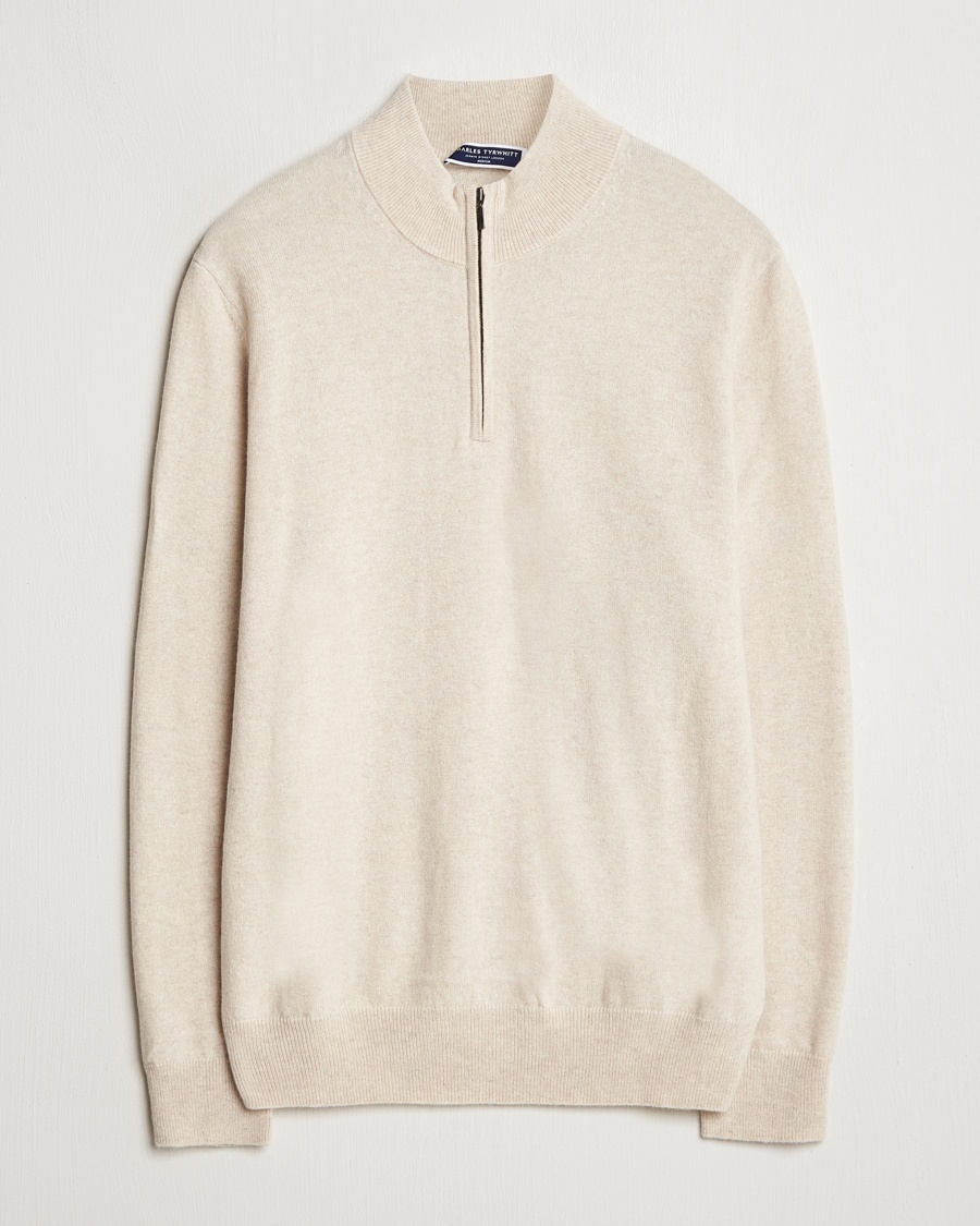 Charles Tyrwhitt Pure Cashmere Zip Neck Jumper Cream – Beige