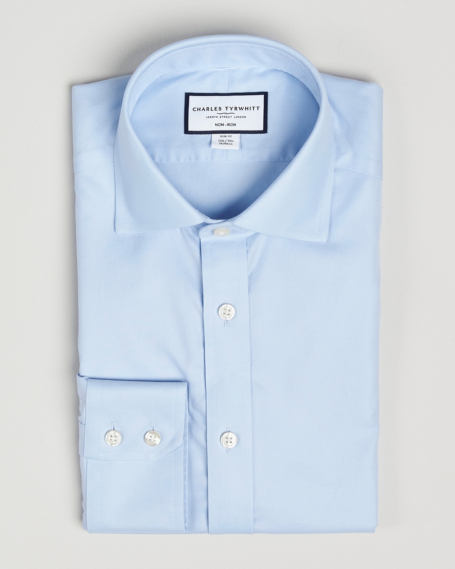 Charles Tyrwhitt Slim Fit Non Iron Cotton Twill Shirt Sky – Blau