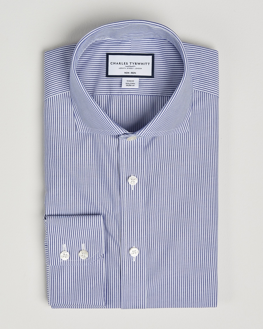 Charles Tyrwhitt Slim Fit Non Iron Bengal Stripe Poplin Shirt Navy – Blau