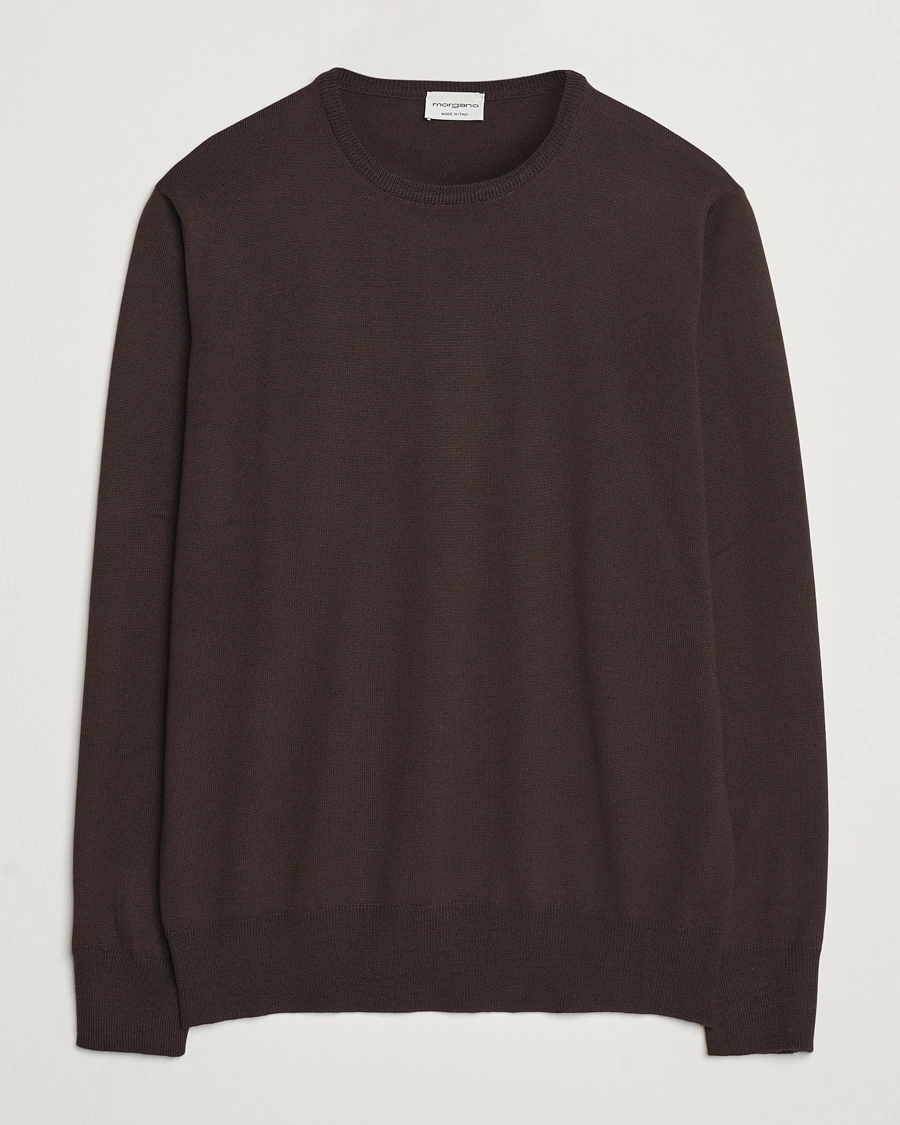 Morgano Extra Fine Merino Wool Crewneck Dark Brown – Braun