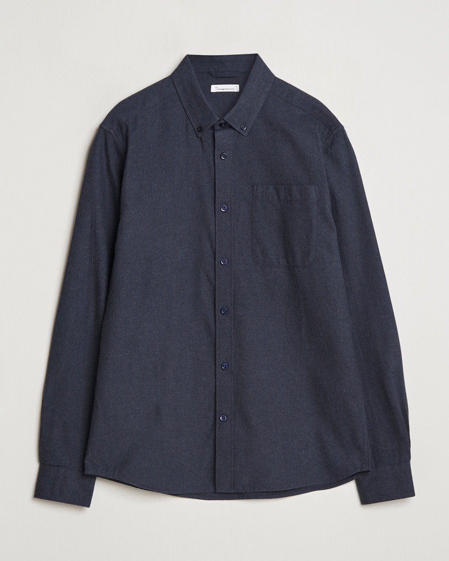 KnowledgeCotton Apparel Regular Fit Melange Flannel Shirt Navy – Blau