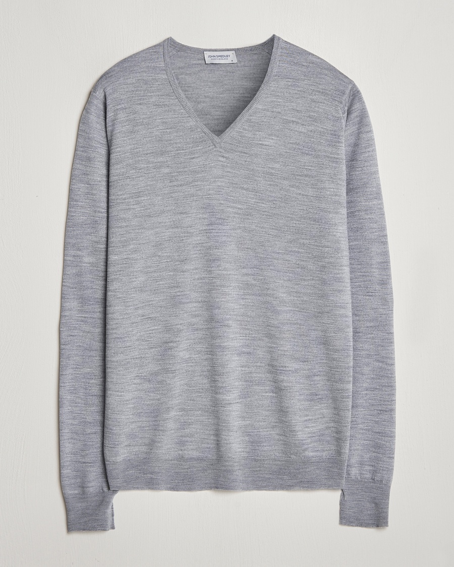 John Smedley Bobby Extra Fine Merino V-Neck Pullover Silver Grey – Grau
