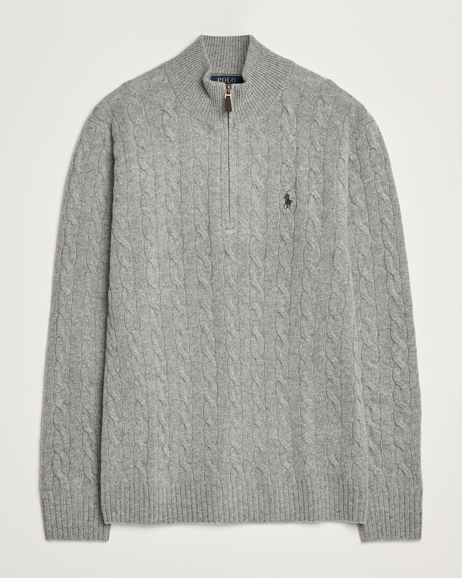 Polo Ralph Lauren Wool/Cashmere Cable Half Zip Fawn Grey Heather – Grau