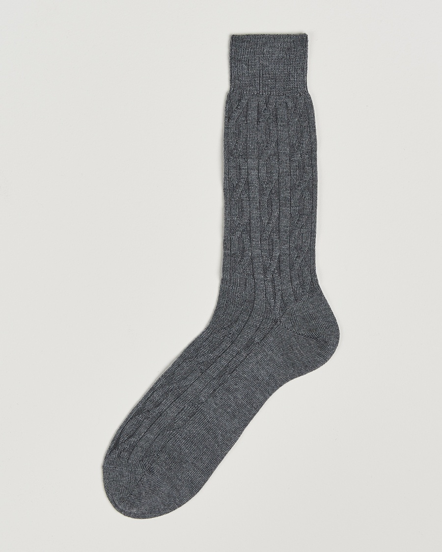 Bresciani Link Ribbed Wool Socks Light Grey – Grau