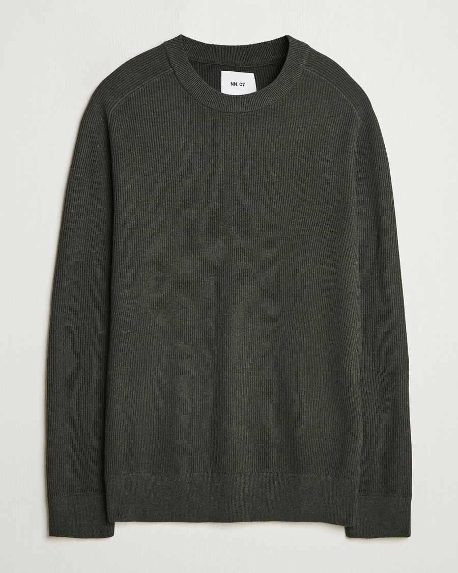 NN07 Kevin Cotton Knitted Sweater Dark Army – Grün