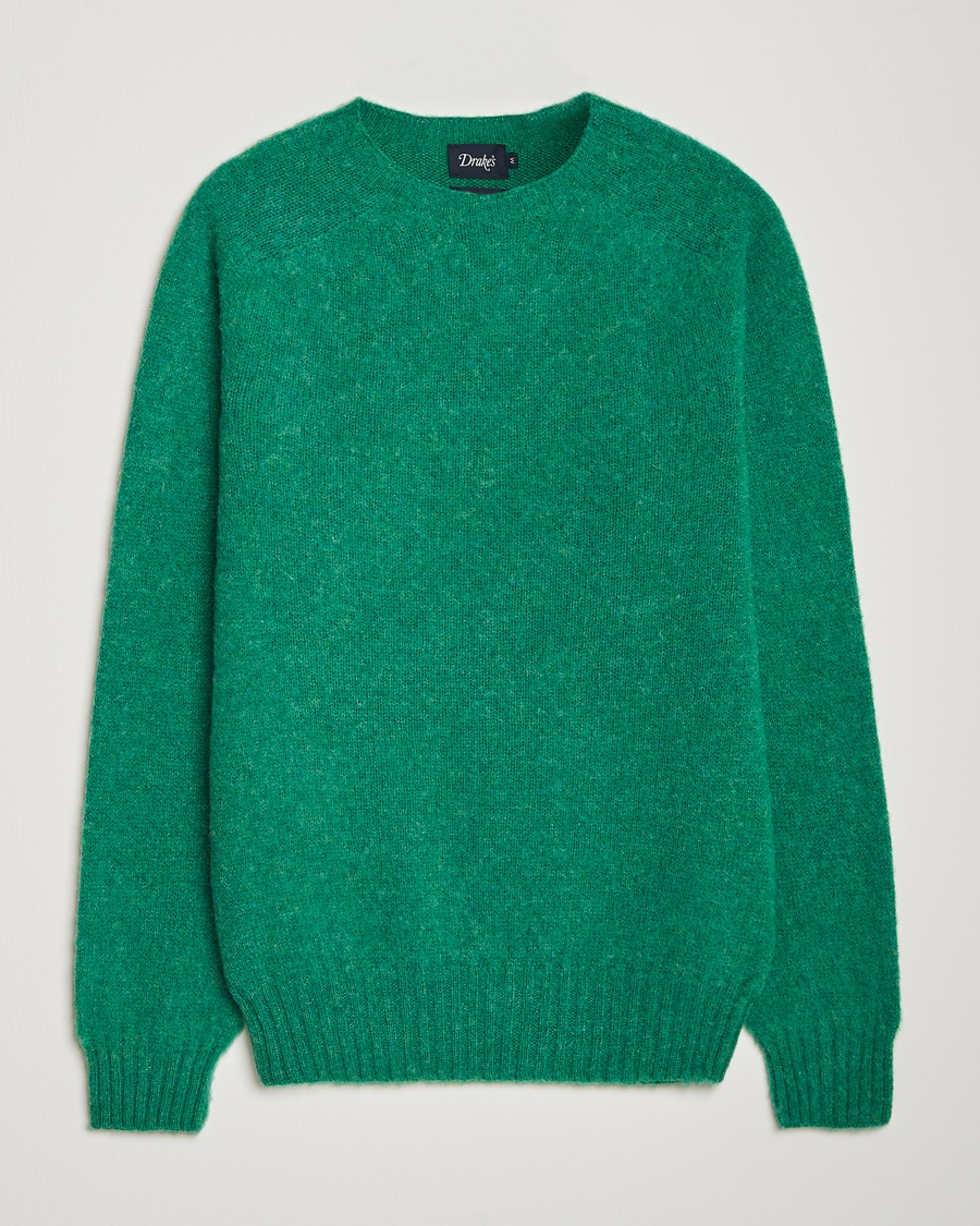Drake's Brushed Shetland Crew Green – Grün