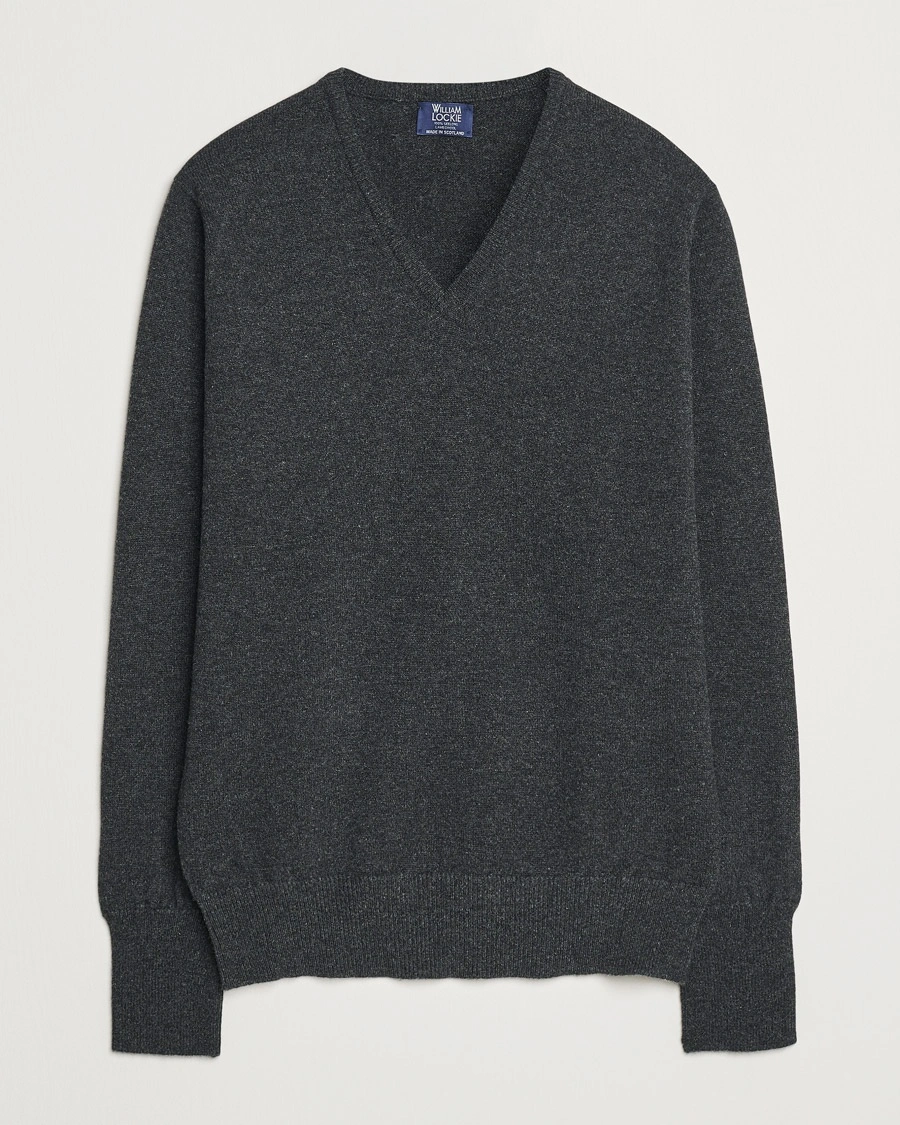 William Lockie Rob Lambswool V-Neck Charcoal – Grau