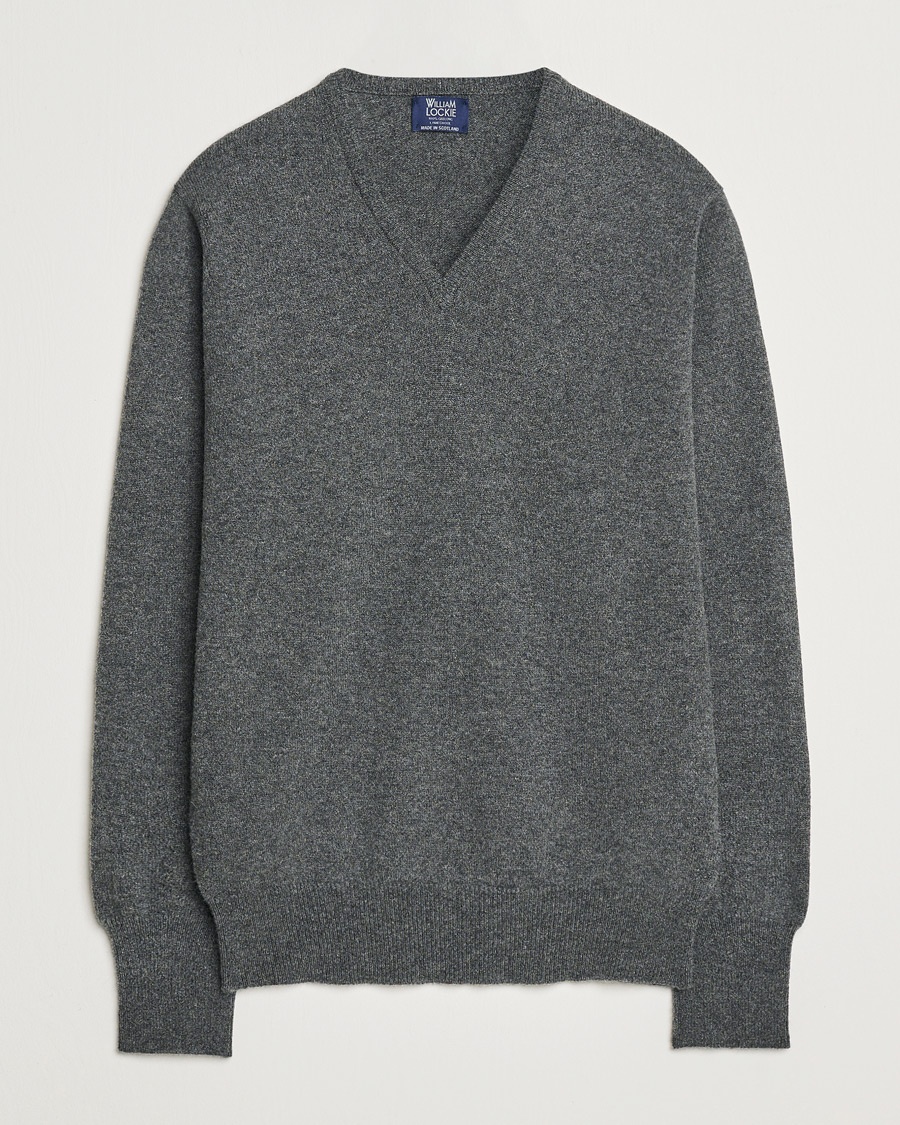 William Lockie Rob Lambswool V-Neck Cliff – Grau