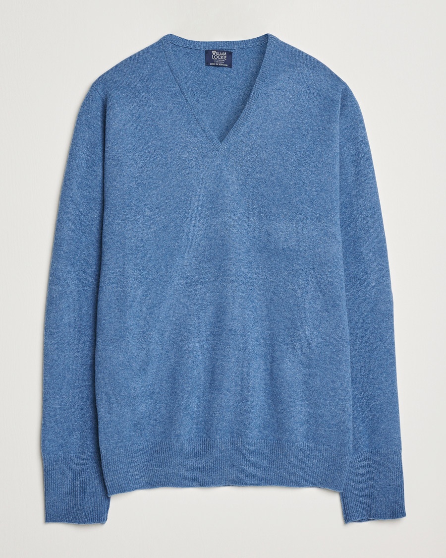 William Lockie Rob Lambswool V-Neck Clyde – Blau
