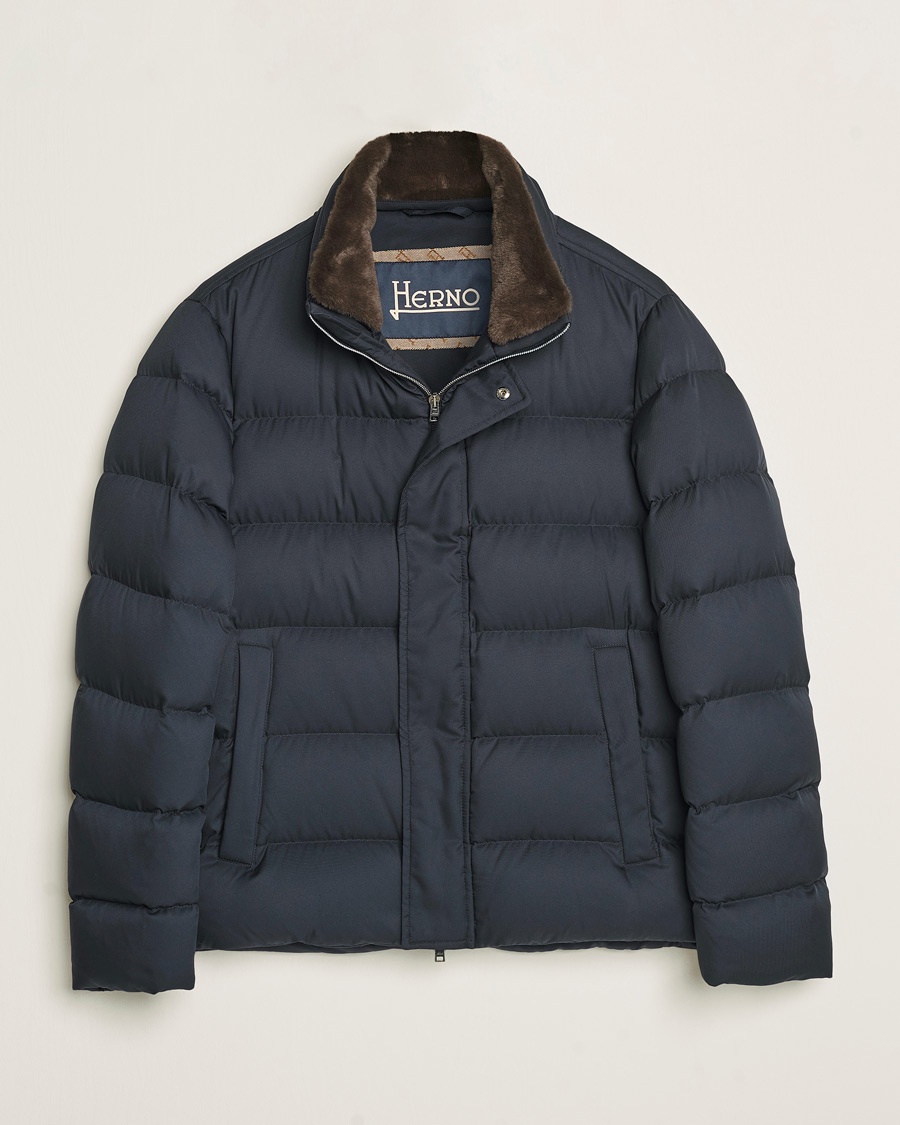 Herno Faux Fur Down Jacket Navy – Blau