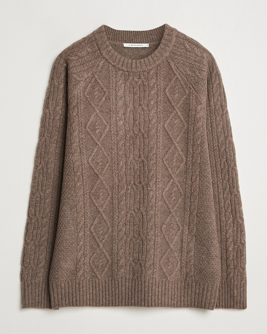 A Day's March Atlas Aran Knit Lambswool Sweater Dark Taupe – Braun