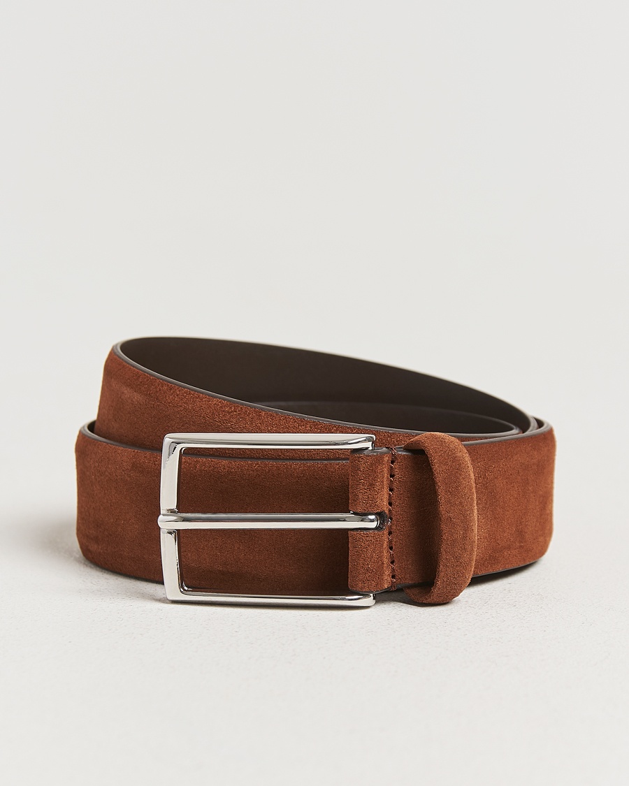 Anderson's Calf Suede 3,5 cm Belt Tobacco – Braun