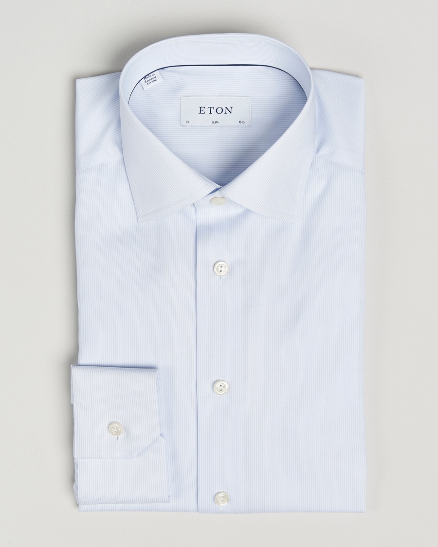 Eton Slim Fit Twill Hairline Stripe Shirt Blue/White – Blau