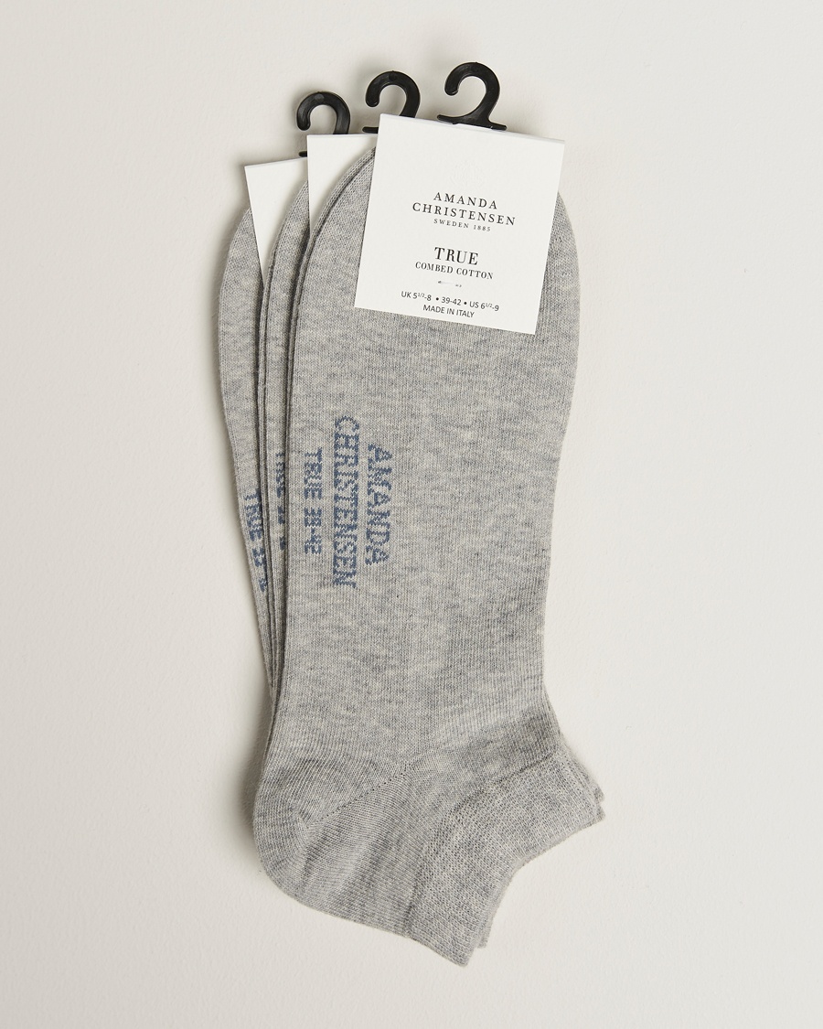 Amanda Christensen 3-Pack True Cotton Sneaker Socks Light Grey Melange – Grau