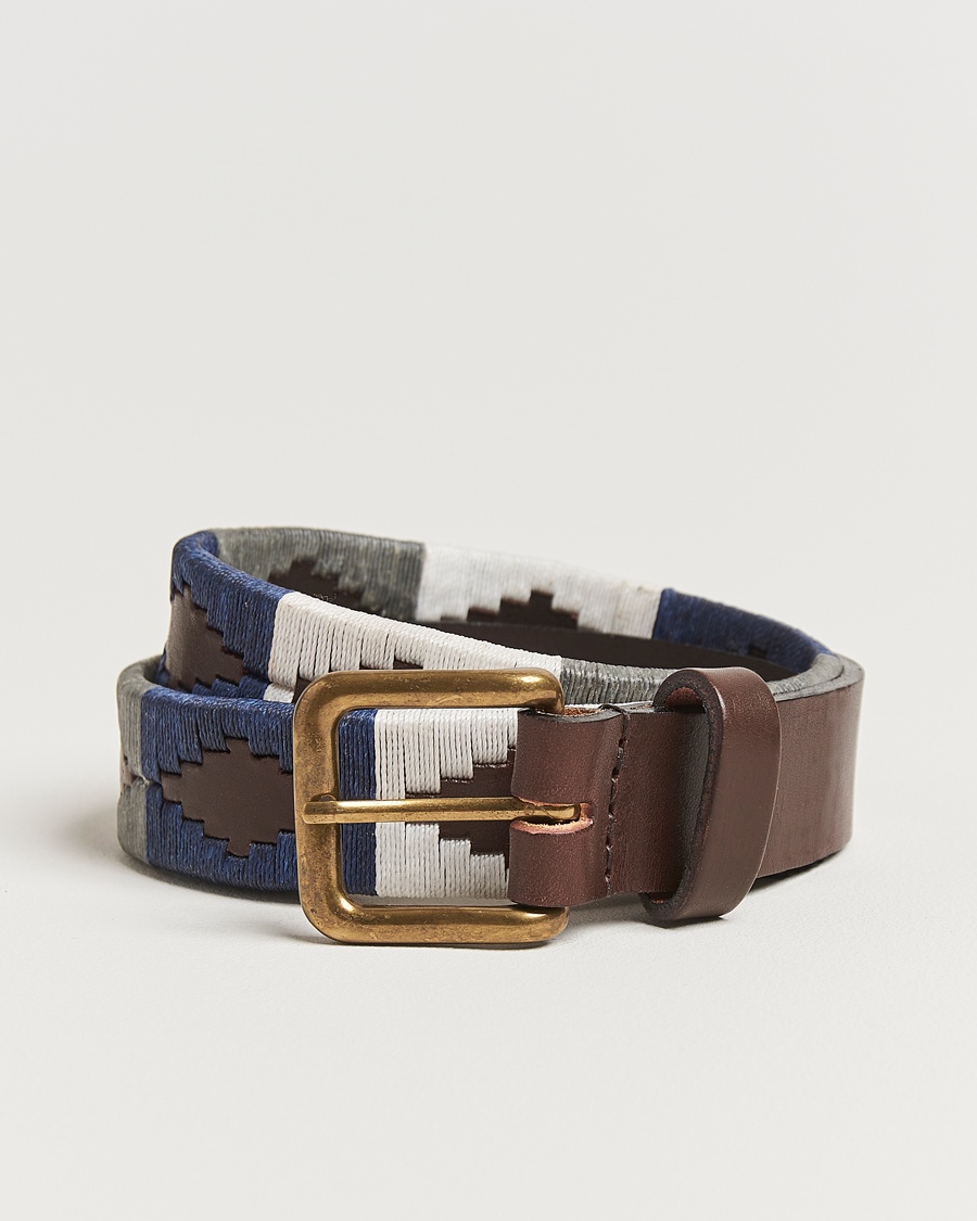 Pampeano Roca Hand Stitched Classic Leather Belt 3,5cm Blue/Grey/White – Braun