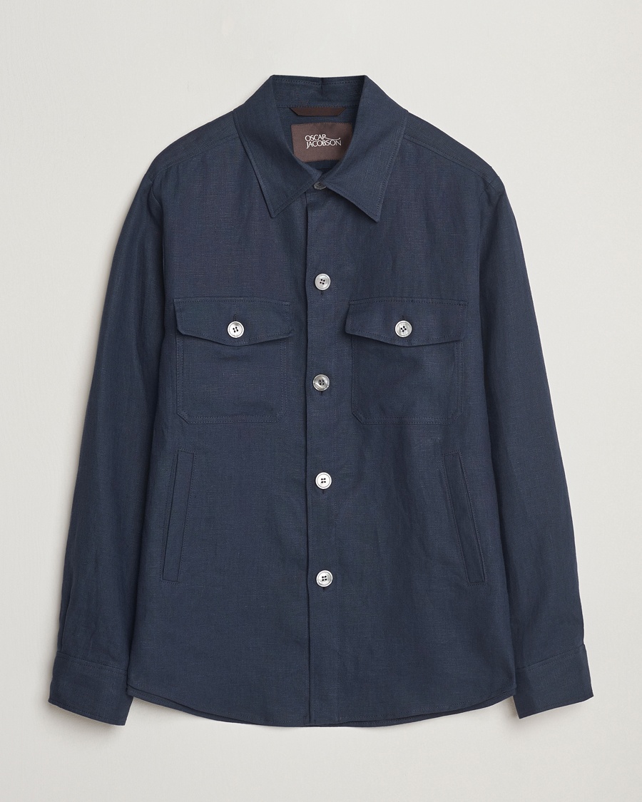 Oscar Jacobson Maverick Linen Shirt Jacket Navy – Blau