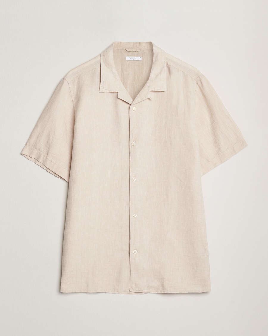 KnowledgeCotton Apparel Short Sleeve Linen Resort Shirt Light Feather Grey – Beige
