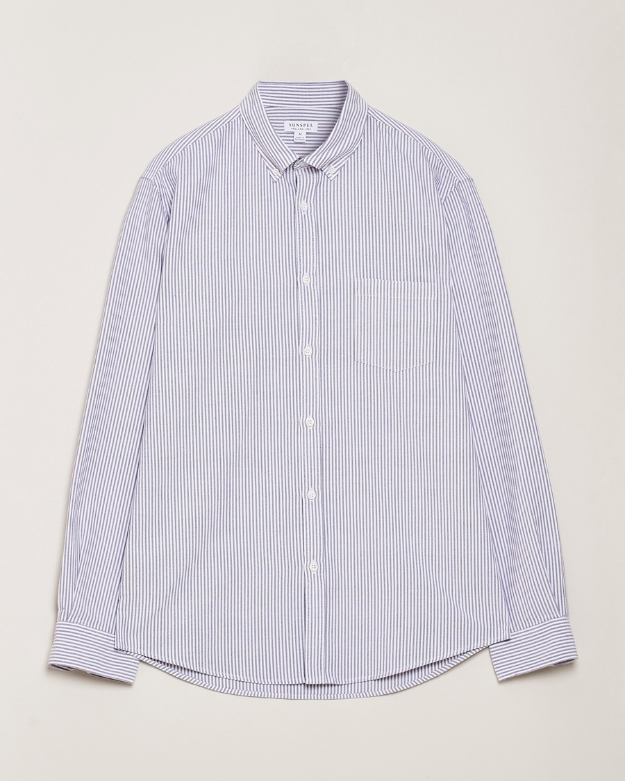 Sunspel Striped Oxford Button Down Shirt White/Navy – Blau