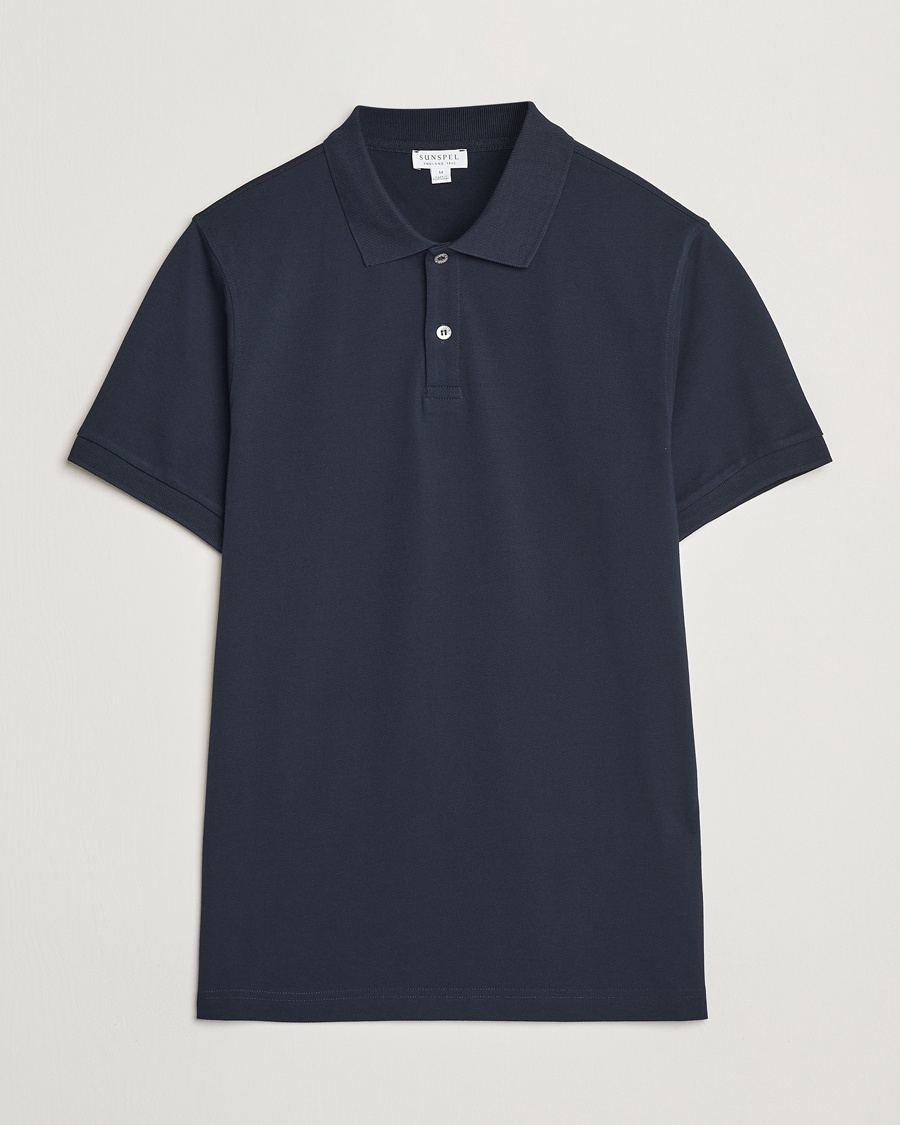Sunspel Supima Cotton Short Sleeve Pique Polo Midnight Navy – Blau